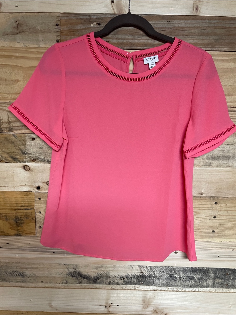 J.Crew size XS Pink/Orange Color Crewneck Short Sleeve Lightweight Silk Blouse